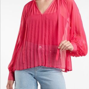 Express Top - Pleated Sheer Popover Neon